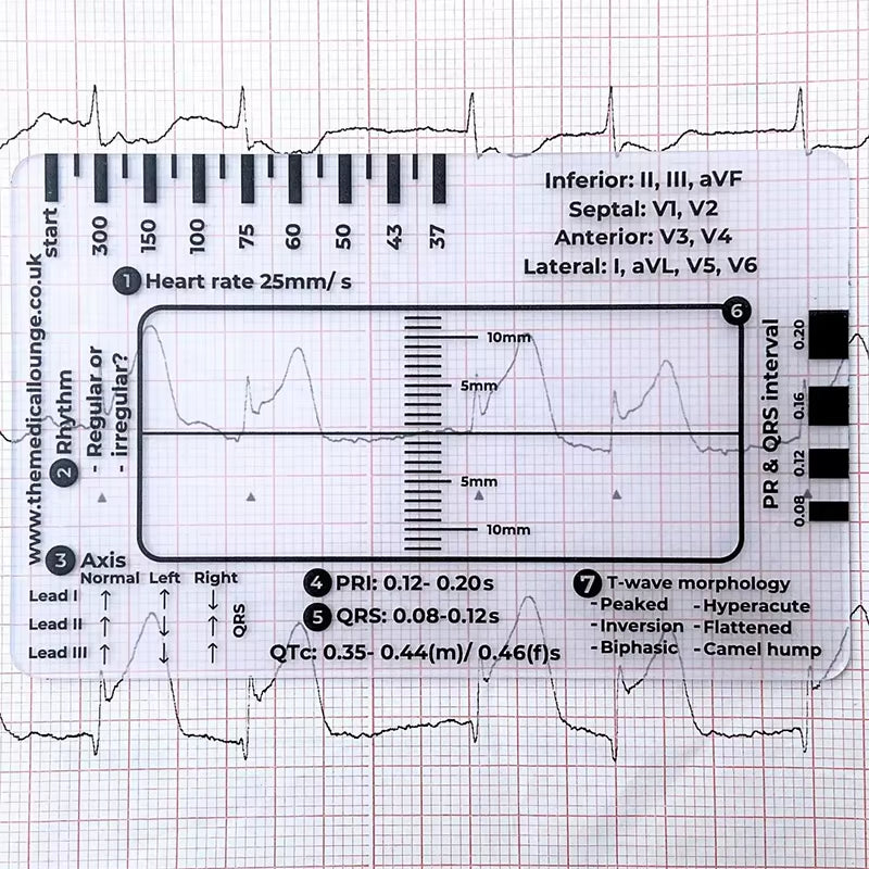 Ecg Transparent 7-Step Ruler Portable Ruler Card for Interpreting Ecg Ecg/Ekg Reference Guide Evaluation Tool Straight Caliper