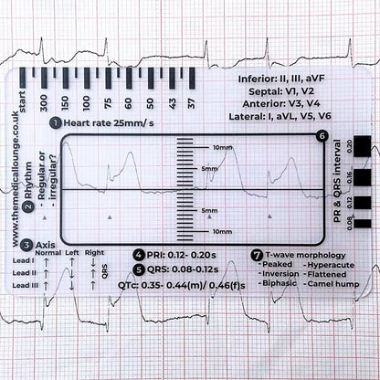 Ecg Transparent 7-Step Ruler Portable Ruler Card for Interpreting Ecg Ecg/Ekg Reference Guide Evaluation Tool Straight Caliper