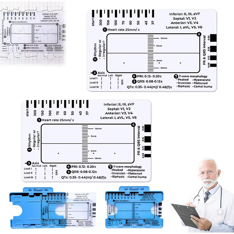 Ecg Transparent 7-Step Ruler Portable Ruler Card for Interpreting Ecg Ecg/Ekg Reference Guide Evaluation Tool Straight Caliper