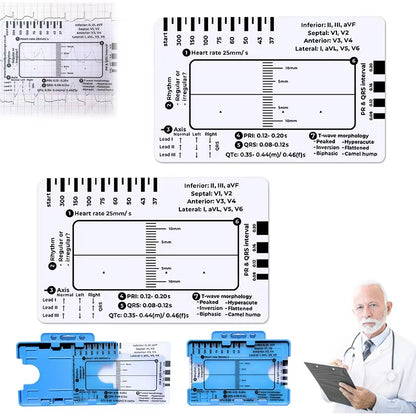 Ecg Transparent 7-Step Ruler Portable Ruler Card for Interpreting Ecg Ecg/Ekg Reference Guide Evaluation Tool Straight Caliper