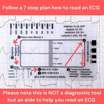 Ecg Transparent 7-Step Ruler Portable Ruler Card for Interpreting Ecg Ecg/Ekg Reference Guide Evaluation Tool Straight Caliper